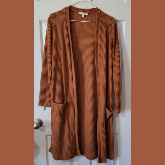 another reason Sweaters - Rust Orange Waffle Cardigan